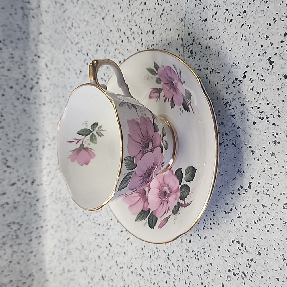 H M Sutherland Pink Flowers Tea Cup and Saucer, Vintage Bone China